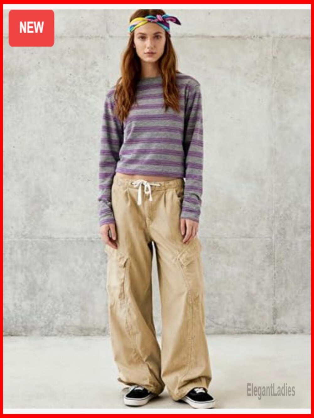 Wide Leg Barrel Cargo Pants Elastic Waist Cotton Lounge Trousers - Picture 3 of 6